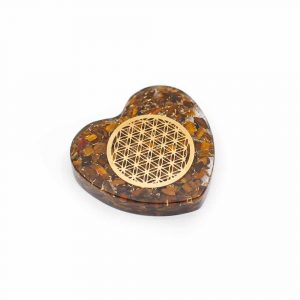 Orgoniet Hart Tijgeroog met Koperen Flower of Life