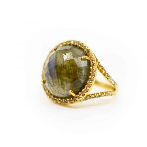 Labradoriet Edelsteen Ring 925 Zilver & Verguld "Reflection"