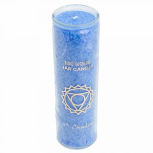 Fair Trade Keel Chakra (5e) Stearine Kaars in Glas - Blauw (100 Branduren)