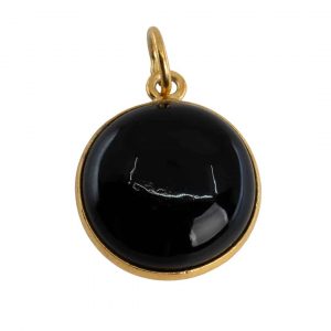 Edelsteen Hanger Rond Kracht - Zwarte Onyx - 925 Zilver & Verguld (15 mm)