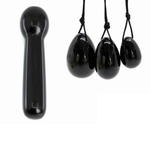 Obsidiaan Yoni Ei Set met Stick - Bundel